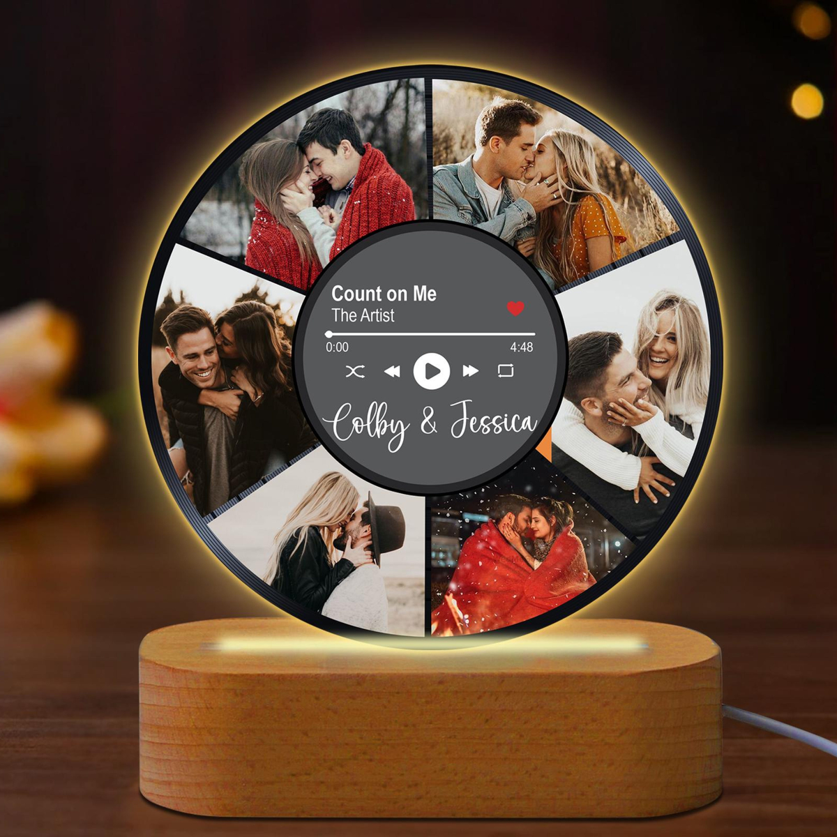 Personalized Couple Photos Record Night Light, Photo Collage LED Lamp for Boyfriend Girlfriend, Anniversary Gifts, Wedding Gift, Music Cover