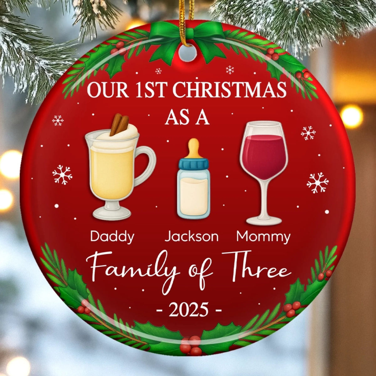Our First Christmas As A Family Drink - Personalized Ornament - Christmas Gift For Family