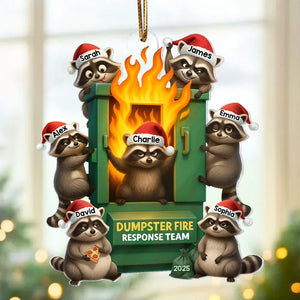 Cunning Raccoon Office Chaos Dumpster Fire Response Team - Personalized Acrylic Ornament - Funny Holiday Gift for Coworkers
