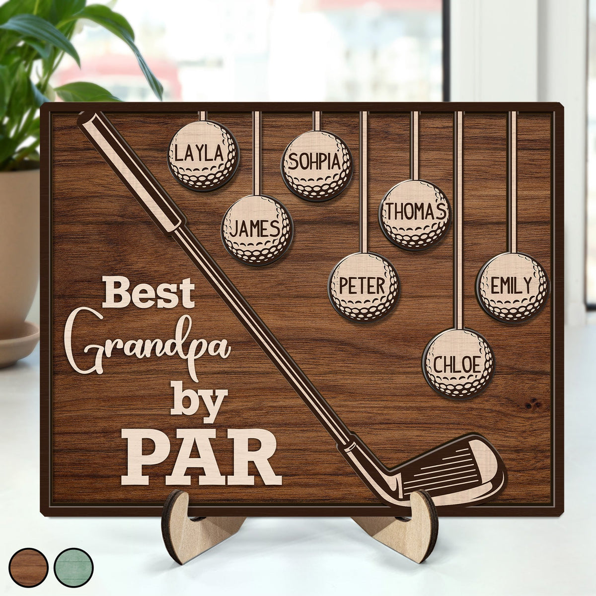 Best Dad Grandpa By Par - Personalized 2-Layered Wooden Plaque - Gift For Father, Grandfather, Golf Lovers