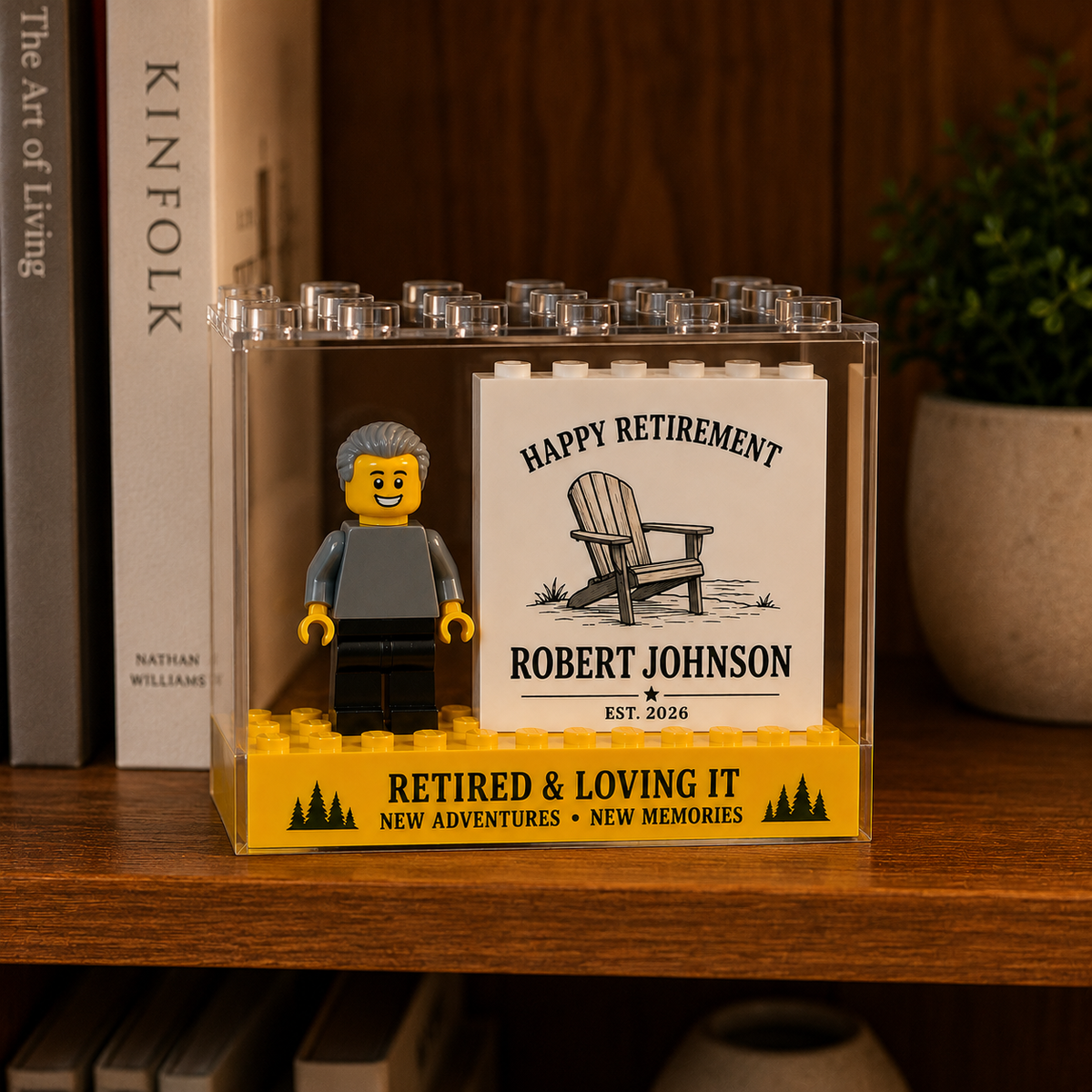 Happy Retirement Personalized Minifigure Display Custom Name Retirement Gift, New Adventures New Memories