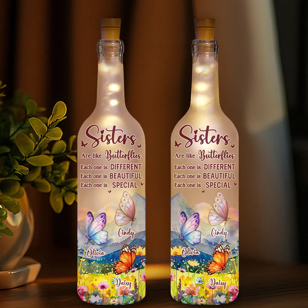 Sisters Are Like Butterflies - Personalized Bottle Lamp - Christmas, Birthday Gift For Sisters, Besties