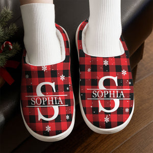 Monogram Christmas Gift For Women Men - Personalized Fleece Slippers - Christmas Gift For Family