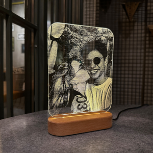 Custom Picture Night Light Wooden Base, Anniversary Gift For Couple, Wedding Gift Couple