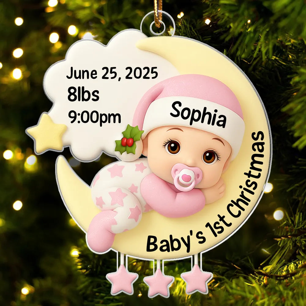 Baby's 1st Christmas On The Moon - Personalized Acrylic Ornament - Heartwarming Christmas Gift For Baby