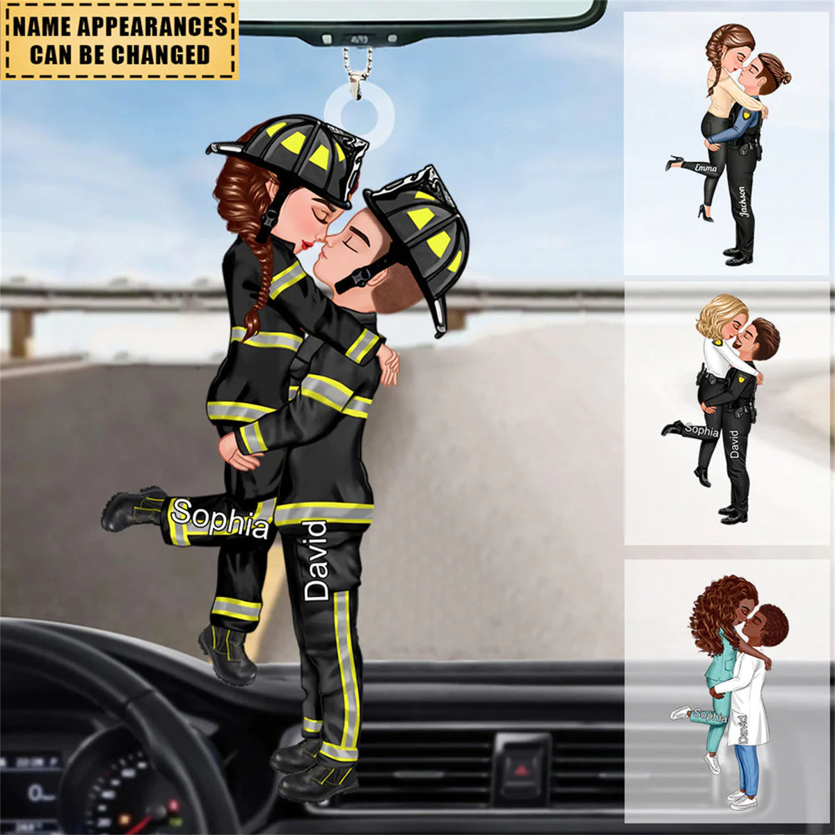 Couple Portrait, Firefighter, Nurse, Police Officer, Military Ornament, Gift by Occupation Personalized Car Ornament