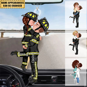 Couple Portrait, Firefighter, Nurse, Police Officer, Military Ornament, Gift by Occupation Personalized Car Ornament