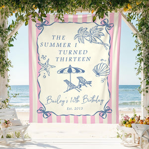 The Summer I Turned Birthday Banner, ANY AGE Custom Birthday Photo Backdrop, The Summer I Turned Party, Coastal Birthday Party Decorations