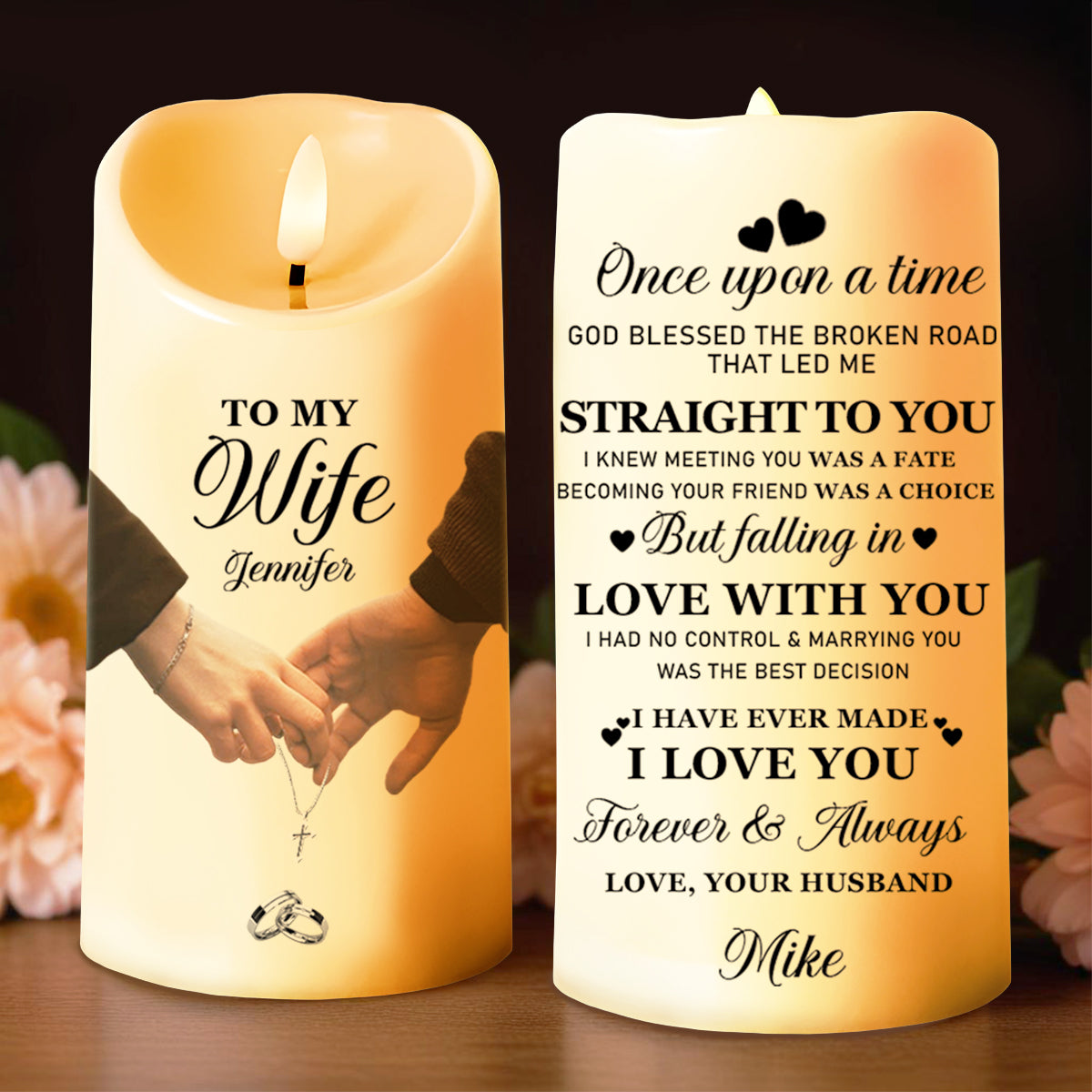 Once Upon A Time Love Quote - Personalized LED Candle - Anniversary Gift For Wife