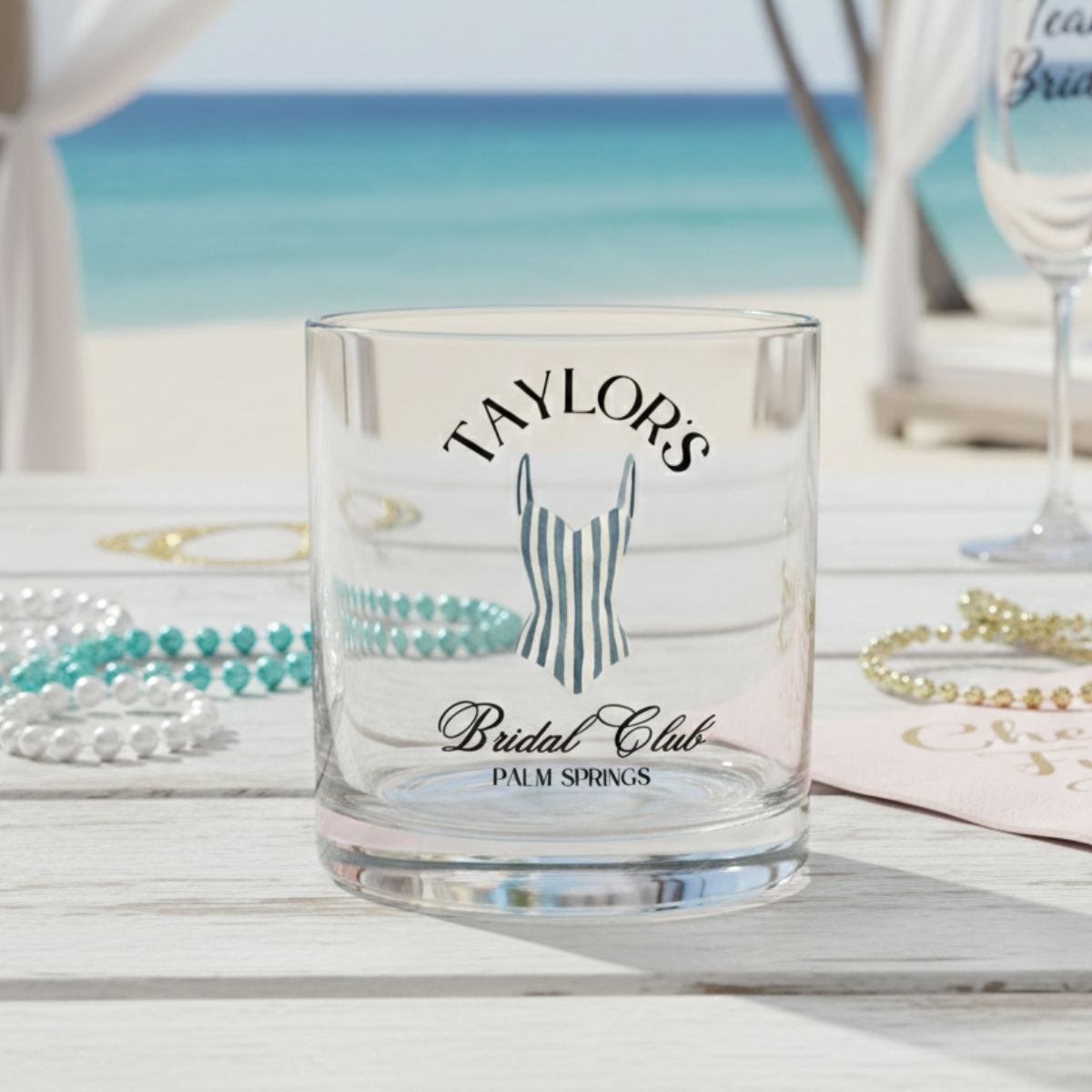 Personalized Coastal Bachelorette Whiskey Glass, Custom Whiskey Glass, Beach Bachelorette Party, Lake Life, Palm Springs, Custom Party Favors