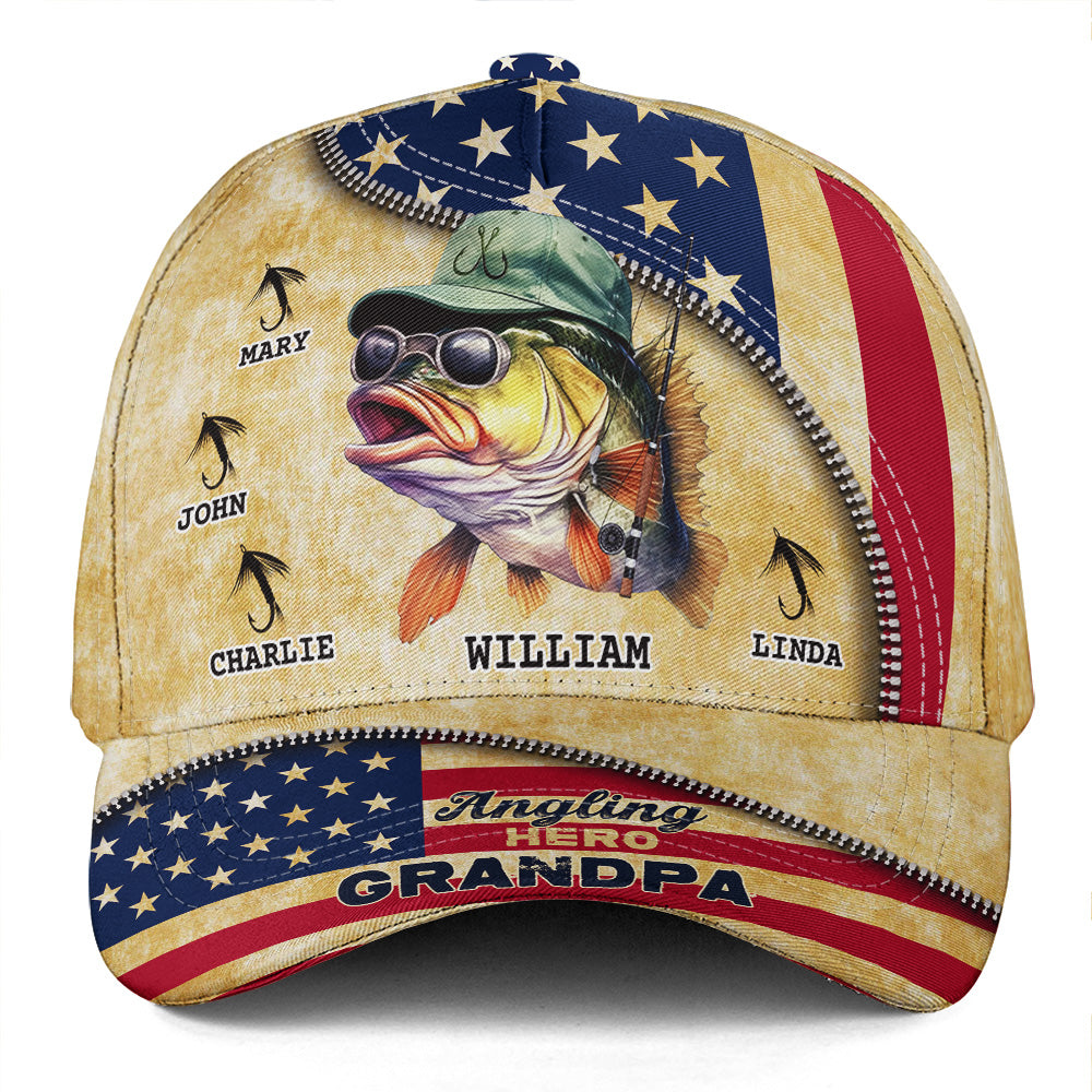 Angling Hero Dad Grandpa - Personalized Classic Cap - Gift For Grandpa, Father's Day, Birthday Gift