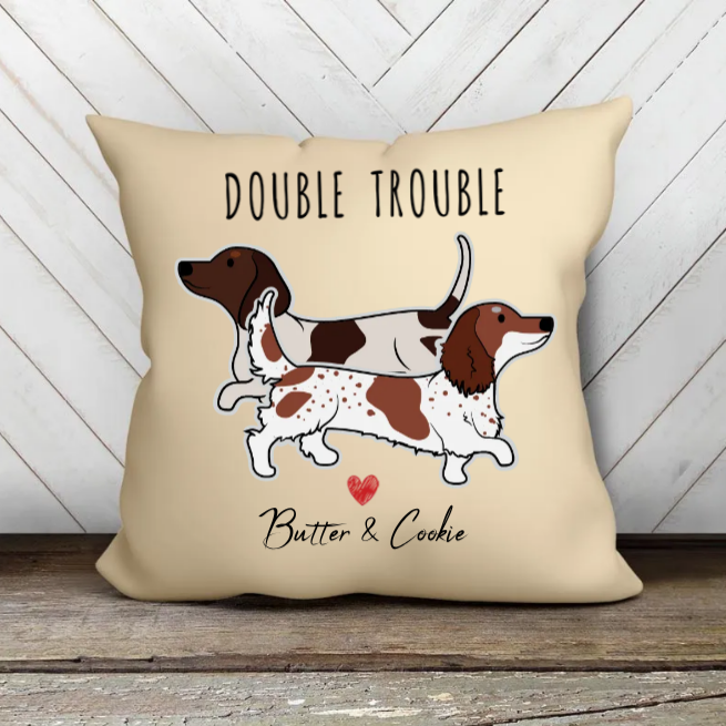 Double Trouble Dachshund - Personalized Pillow - Christmas Gift For Dog Lovers, Home Decoration