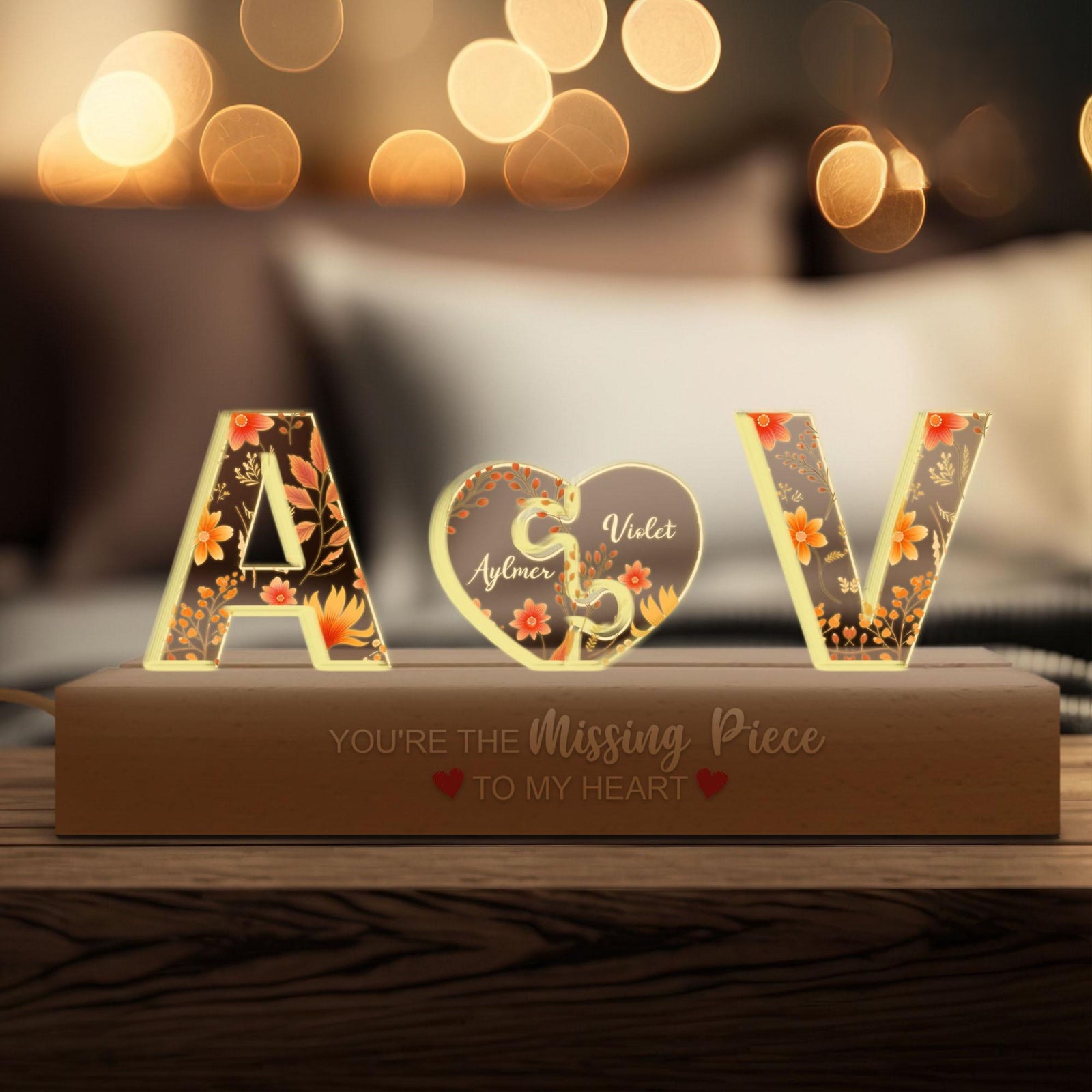 Personalized Couple Name Led Night Light, Personalized Night Light, You're My Missing Piece, Anniversary Gift, Bedroom Lamp, New Home Decor