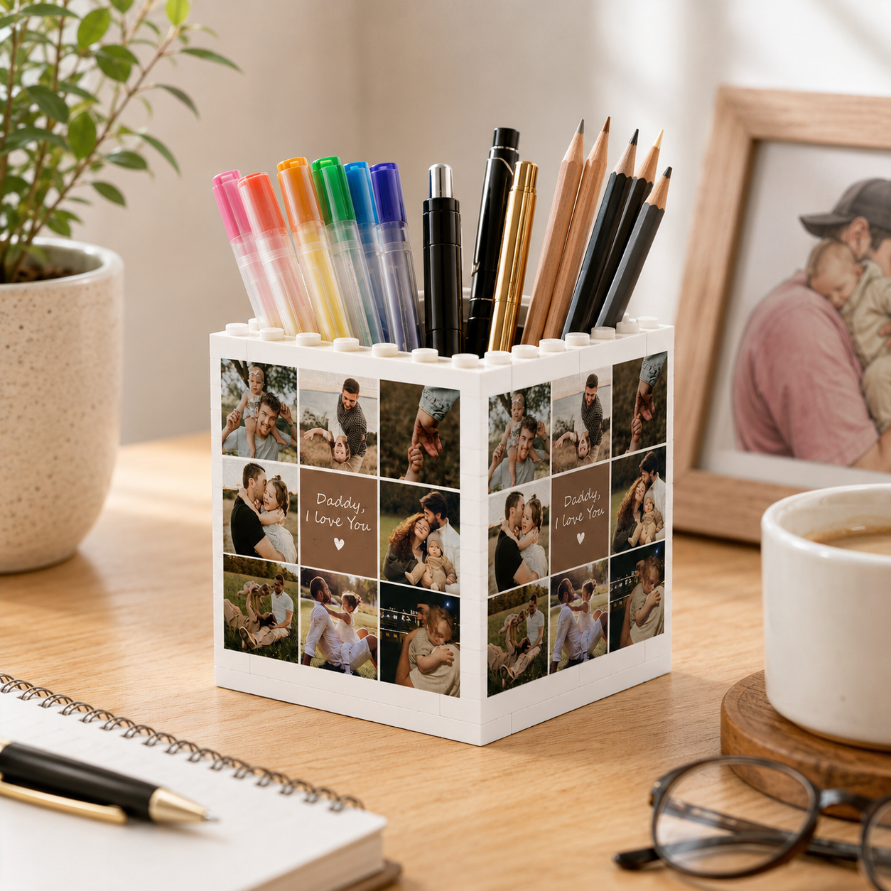 Custom Unique Gift for Dad, Photo Collage Building Block Pen Holder, Dad And Me Photo Blocks, Bricks Puzzle Fathers Day, Gift For Husband