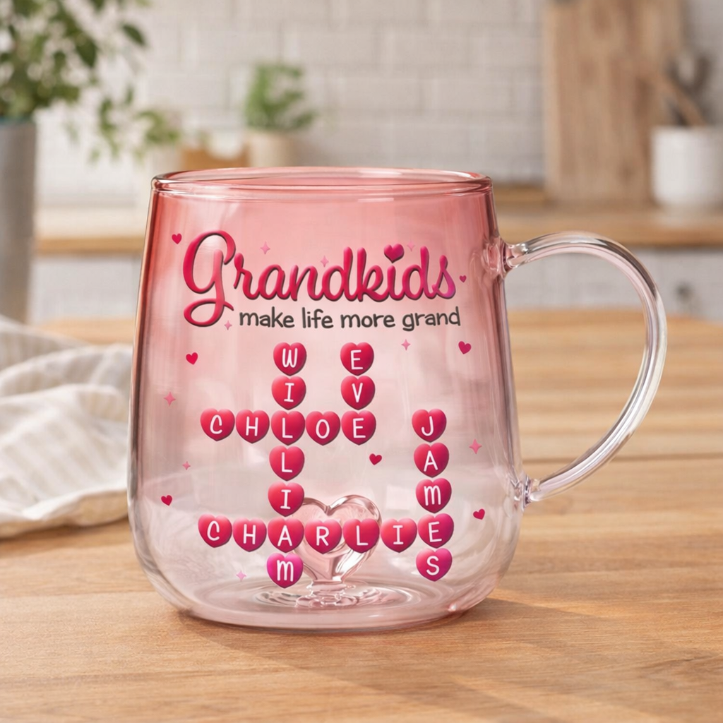 Grandkids Make My Life More Grand - Personalized Gradient Glass Mug - Gift For Grandma, Mother's Day Gift