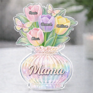 Custom Tulips Acrylic Block, Personalized Mother s Day Gift for Mom & Grandma with Kids' Names
