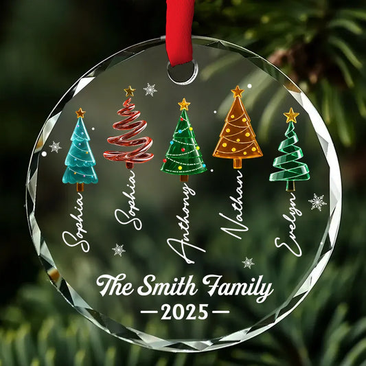 Sea Glass Christmas Tree Family - Personalized Crystal Ornament - Christmas Gift For Family, Christmas Home Decoration