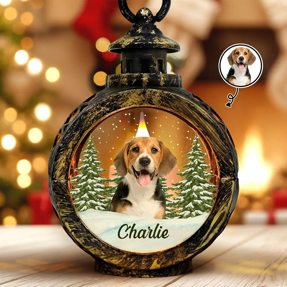 Custom Photo Pet Face Dog Cat Memorial - Personalized Lantern LED Flameless Candle - Memorial Dog Cat, Christmas Gift For Pet Owner