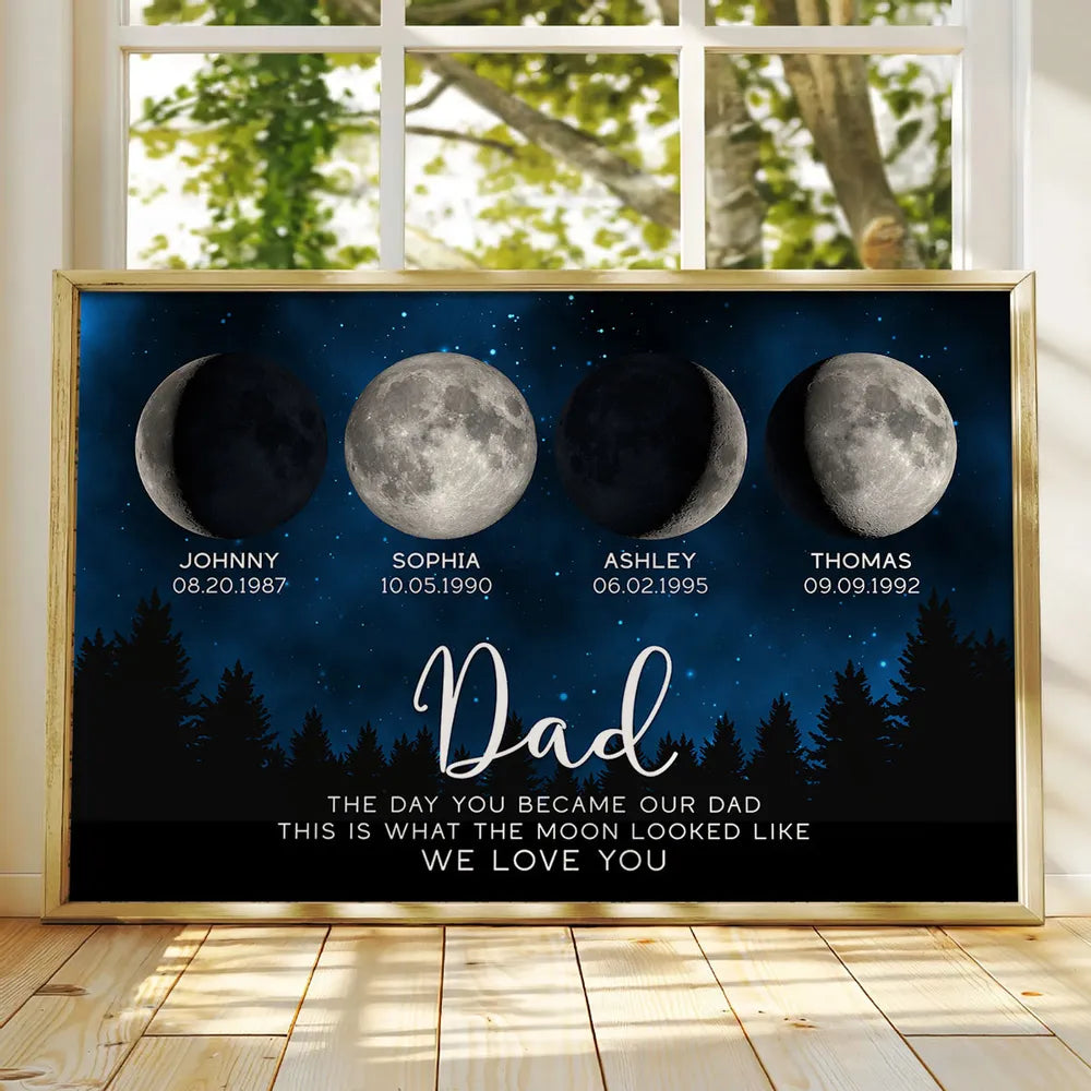 This Is What The Moon Looked Like The Day You Became Dad Grandpa Custom Birth Moon Phase - Personalized Canvas - Gift For Dad, Grandpa, Father's Day, Birthday Gift