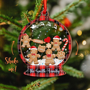 Gingerbread Family With Dog & Cat - Personalized 4D Shaker Ornament - Christmas Gift For Family