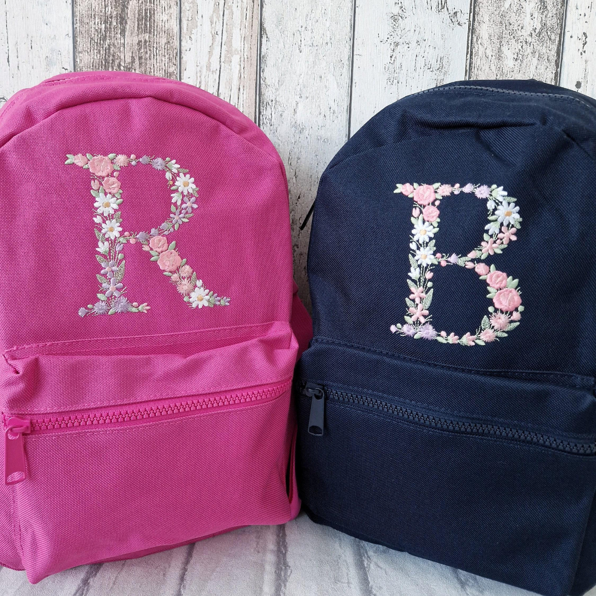 Flower Initial Girls Backpack, Personalised Embroidered Kids Bag, Back to School, Nursery Bag