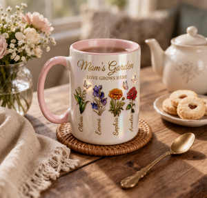 Personalized Mom Flowers Faux Stained Glass Mug, Birth Flower Mom Gifts from Daughter, Grandmas Garden, Faux 3D Effect