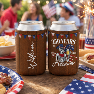 250 Years Of Freedom Cowboy Skeleton - Personalized UV Printed Cup Cover - Patriotic Drink Accessory, 4th Of July Gift