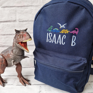 Dinosaur Pattern Personalised Kids Backpack, Embroidered with Name, Nursery Bag, Back to School Backpack
