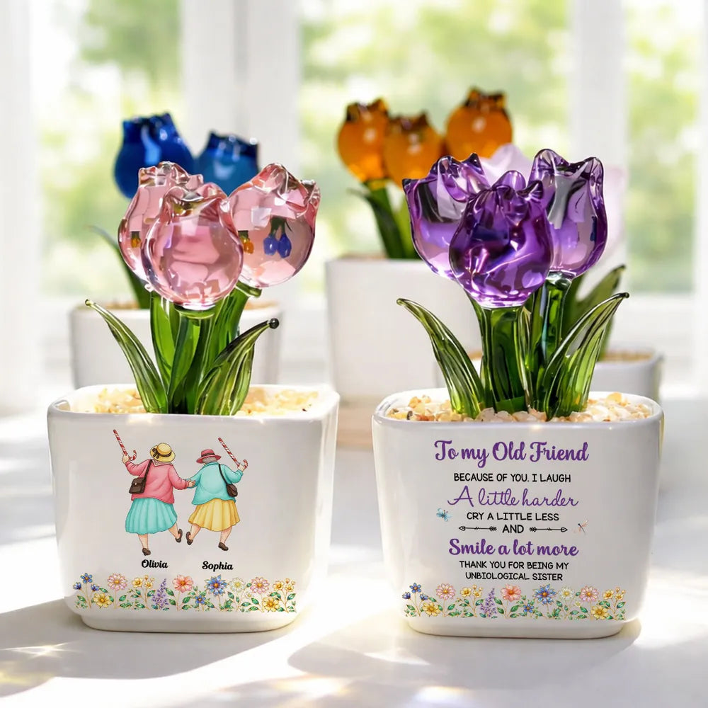 Cry A Little Less And Smile A Lot More - Personalized Mini Glass Flower Pot - Gift For Bestie, Friends, Sisters