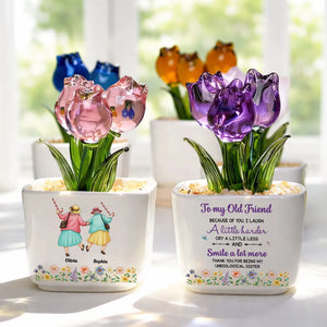 Cry A Little Less And Smile A Lot More - Personalized Mini Glass Flower Pot - Gift For Bestie, Friends, Sisters
