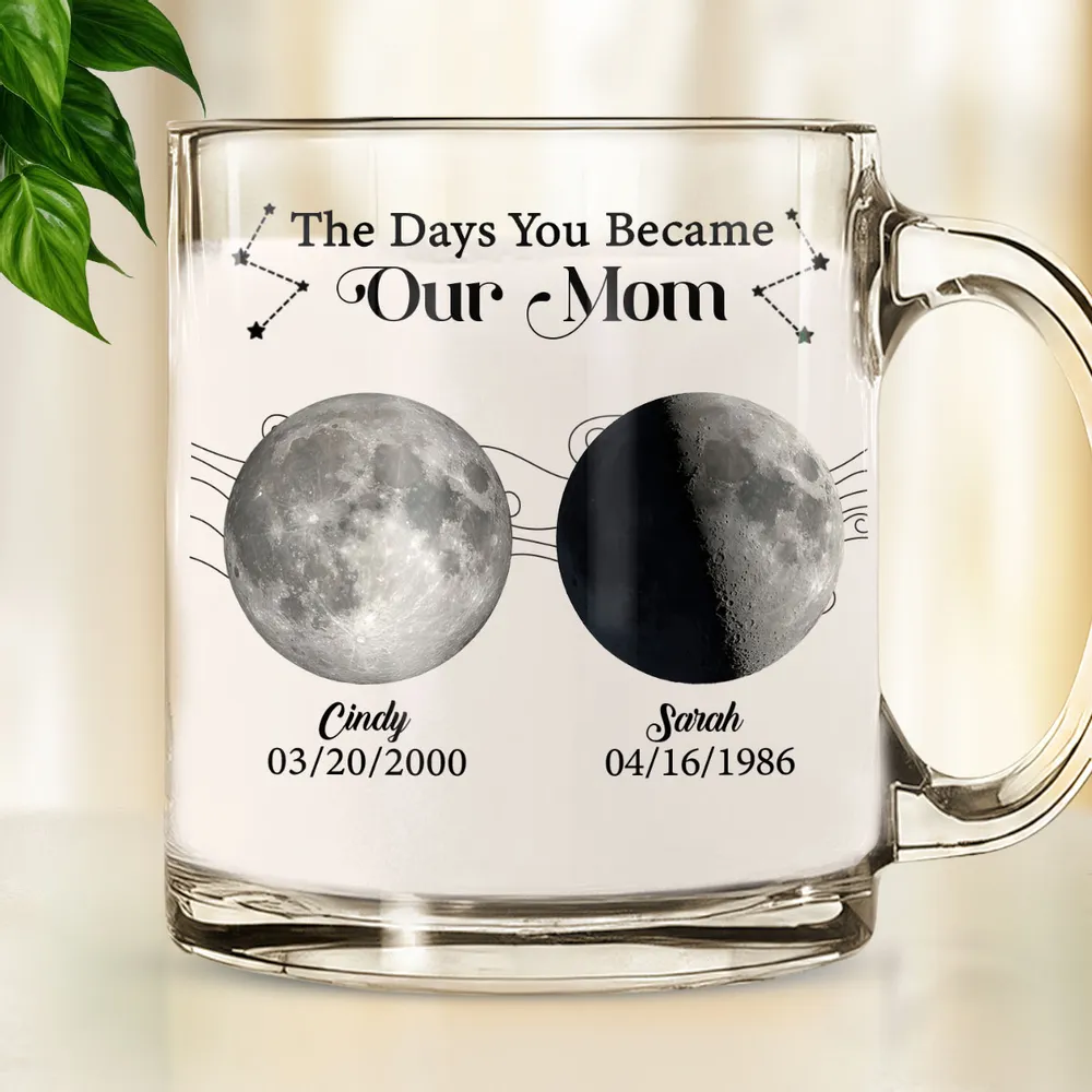 The Days You Became Our Mom - Personalized Glass Mug - Gift For Mom, Mother's Day, Birthday Gift