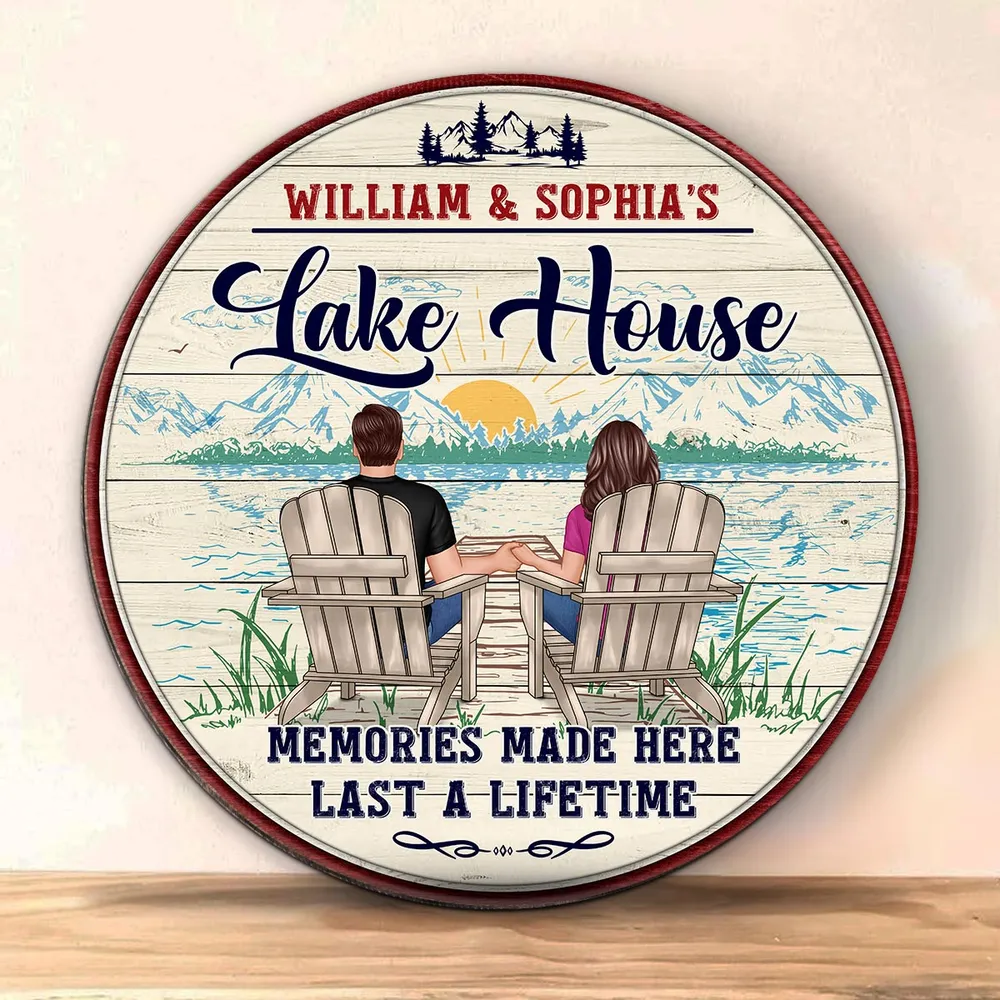 Lake House Couple Memories Made Here Last A Life Time - Personalized Wood Sign - Gift For Couple