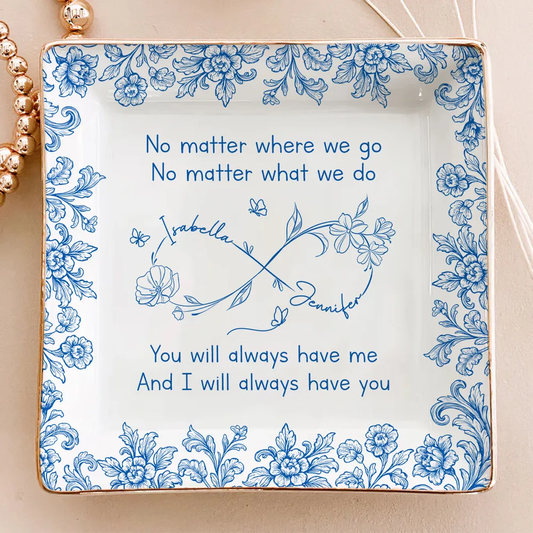 Bestie I Always Have You Blue Toile Birth Flower - Personalized Jewelry Plate - Gift For Bestie, Soul Sister, BFF
