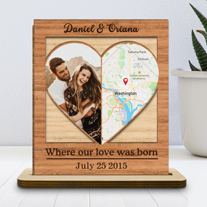 Where Our Love Was Born - Personalized Wooden Plaque With Flat Base - Anniversary Gift, Valentine's Day Gift For Couple