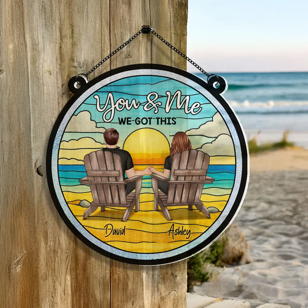 Couple Beach Landscape - Personalized Suncatcher Stained Glass - Gift For Couple, Anniversary Gift