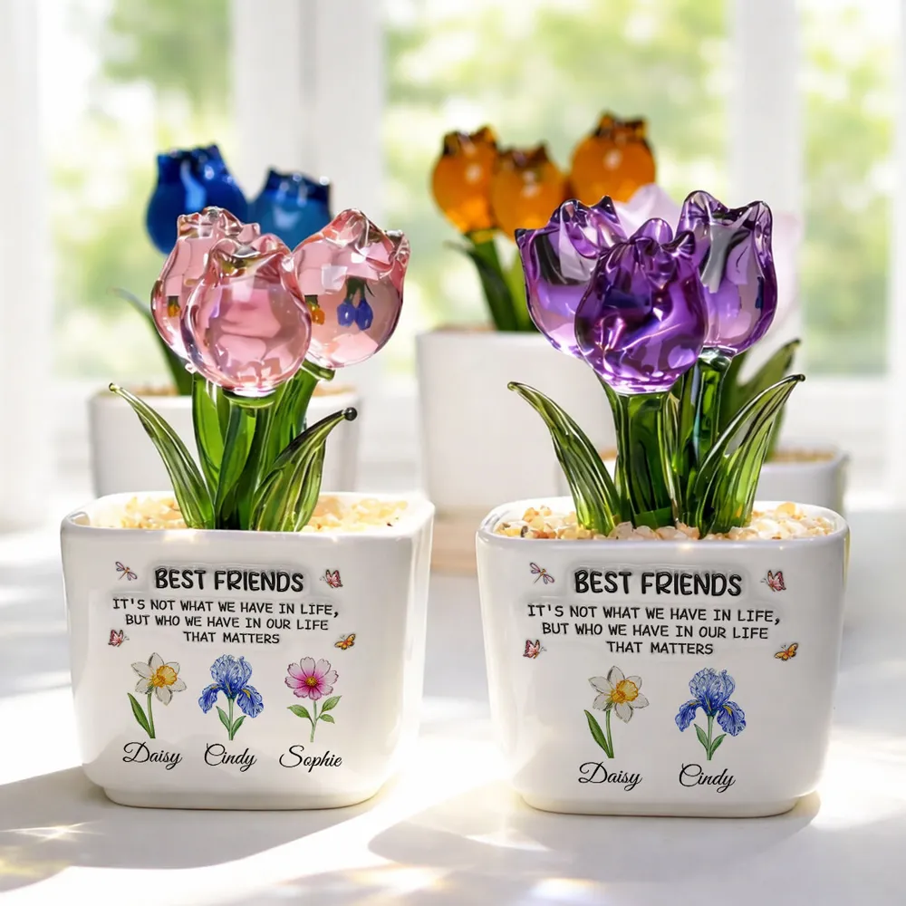 Best Friends - Personalized 3D Inflated Effect Glass Everlasting Tulips - Gift For Besties, Friends