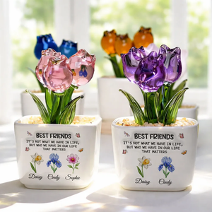 Best Friends - Personalized 3D Inflated Effect Glass Everlasting Tulips - Gift For Besties, Friends