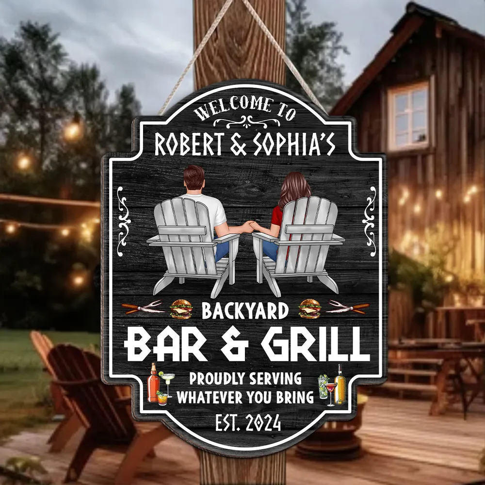 Backyard Bar & Grill Proudly Serving Whatever You Bring - Personalized Wood Sign - Housewarming, Birthday, Anniversary Gift for Him, Her