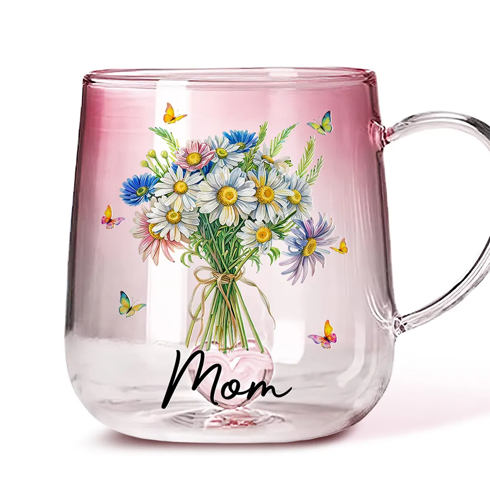 Custom Birth Month Flower Bouquet - Personalized Gradient Glass Mug - Birthday Gift, Mother's Day Gift