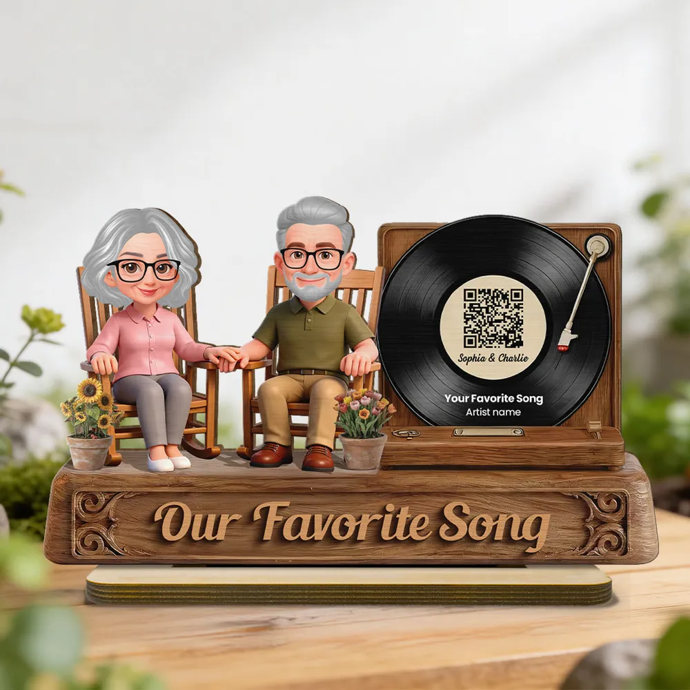 3D Effect Old Couple Sitting On Rocking Chair Favorite Song - Personalized Wooden Plaque - Anniversary Gift For Couple