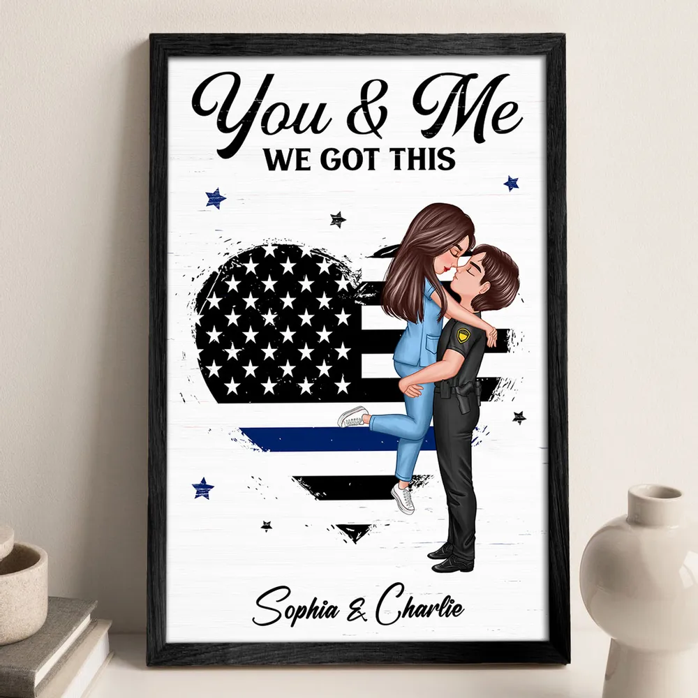 Couple Portrait, Firefighter, Nurse, Police Officer, Military - Personalized Canvas - 4th of July Gift by Couple