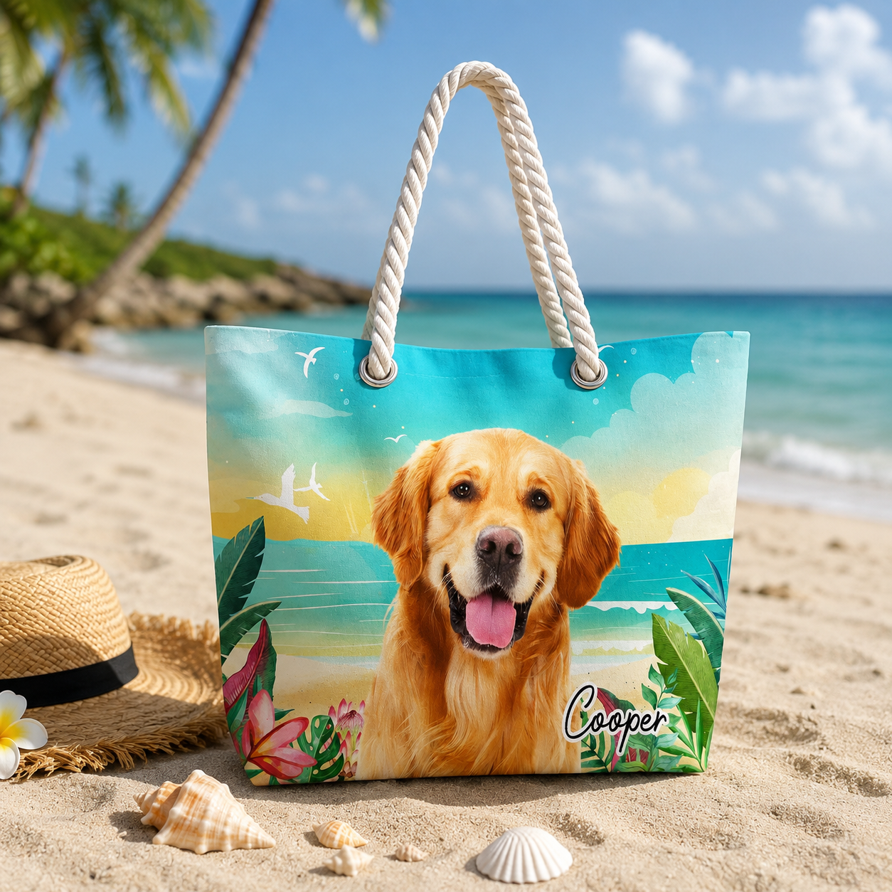 Tropical Summer Gift Custom Dog Photo - Personalized Beach Bag - Summer Gift For Dog Owners