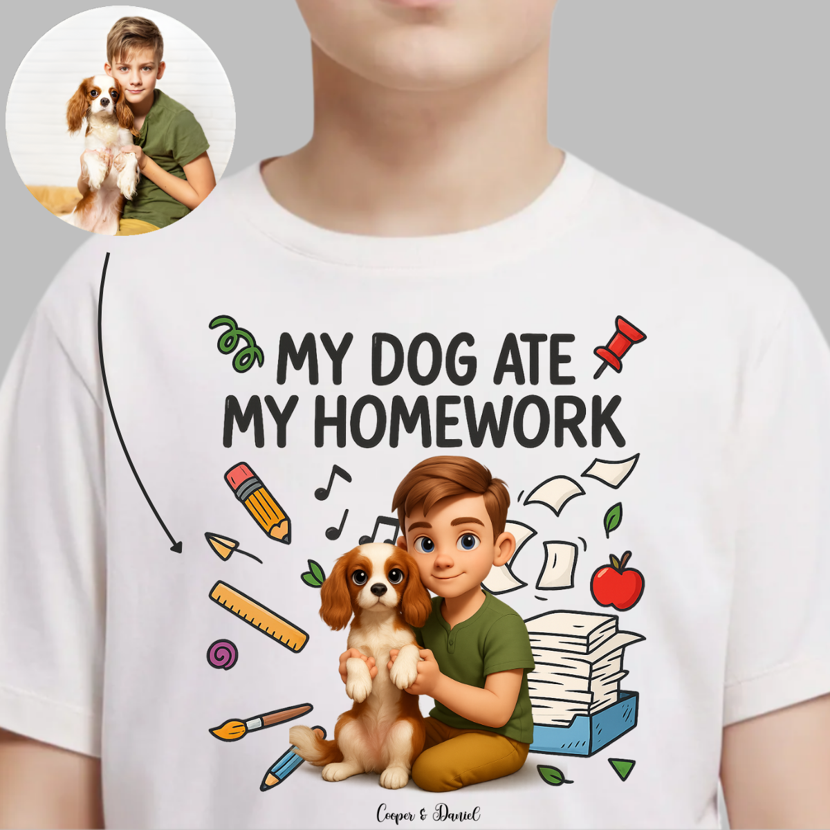 My Dog Ate My Homework Cartoonized Your Photo - Personalized Apparel - Back To School Gift For Kids