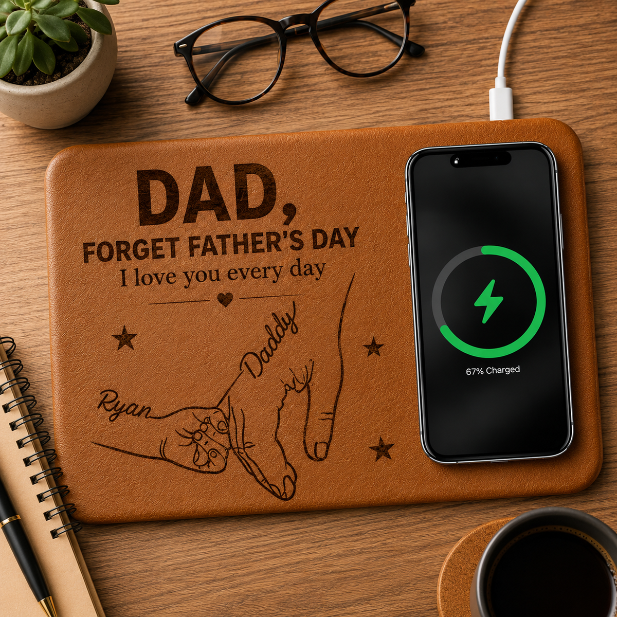 We Love You Everyday Kids Hold Dad's Hand - Personalized Wireless Charging Mat - Gift For Dad Grandpa, Father's Day Gift