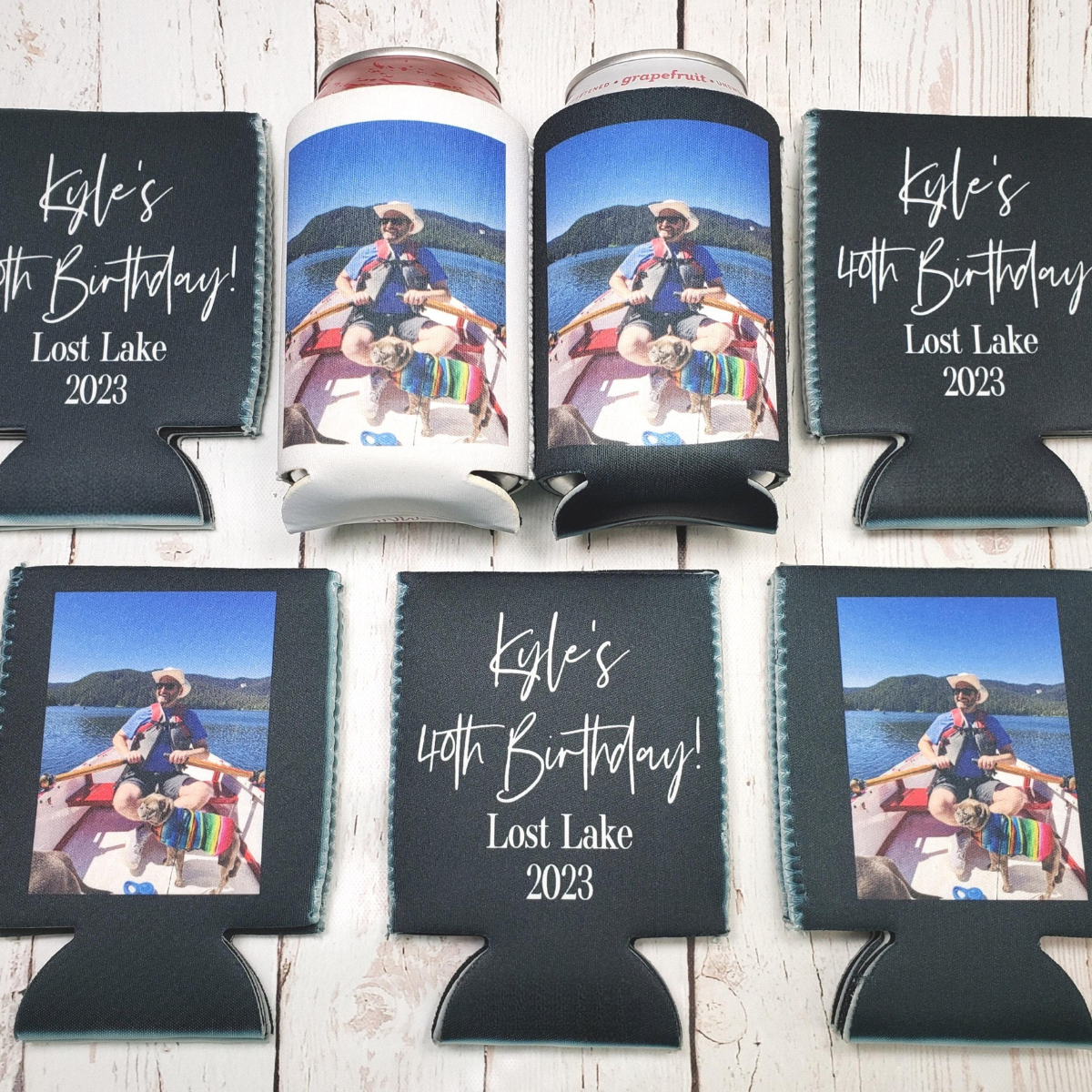 Custom Can Cooler with Photo & Text, Personalized Party Favor, 40th Birthday, Wedding, Graduation, Customizable Beer Sleeve