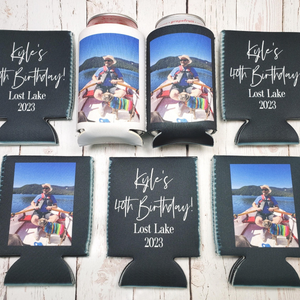 Custom Can Cooler with Photo & Text, Personalized Party Favor, 40th Birthday, Wedding, Graduation, Customizable Beer Sleeve