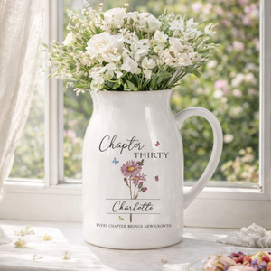 Birthday Gift for Her, Every Chapter Custom Name Ceramic Flower Vase, Birth Month Flower Vase, Personalized Birthday Gift for Daughter