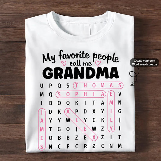 Grandma's Favorite People Word Search Puzzle - Personalized Shirt - Mother's Day Gift For Grandma Mom
