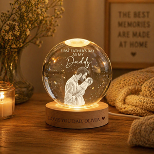 First Father's Day Ball Night Light, Personalized Dad Night Light, Custom Daddy Gift, New Dad Keepsake, LED Crystal Ball Gift For Dad