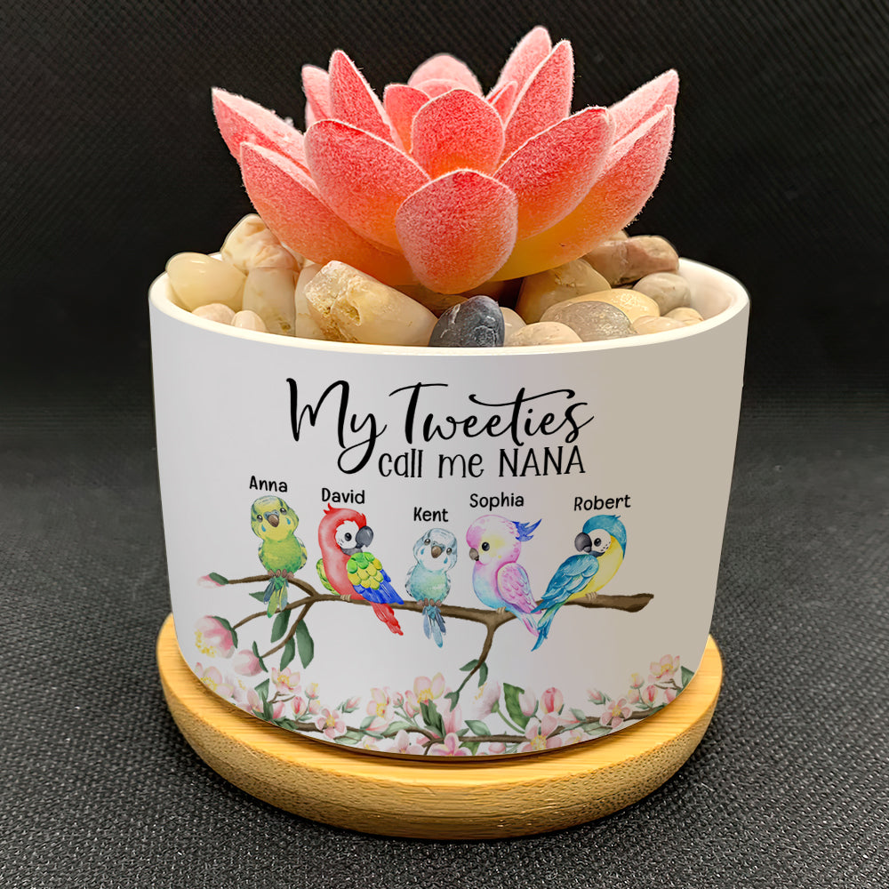 My Tweeties Call Me Nana - Personalized Plant Pot - Gift For Grandma, Birds Plant Pot